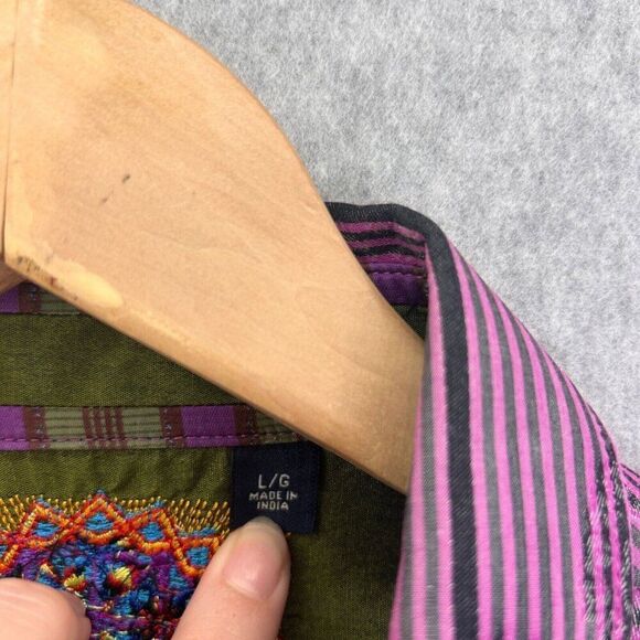 Men's‎ Robert Graham Large Long Sleeve Striped Paisley Button-Up Shirt Purple - Picture 7 of 14